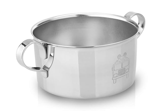 Children's Premium Stainless Steel Dinnerware Set |1 Bowl with Handles, 1 Cup with Handle & 1 Divided Plate | Fun Fire Truck Design | | Ideal for Babies,Toddlers & Kids | by Kiddobloom