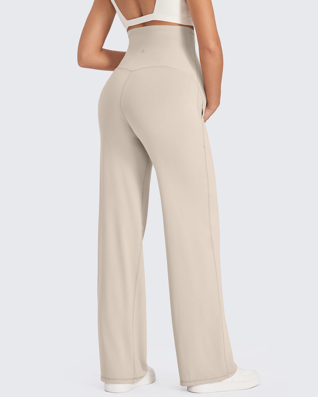 G4Free Maternity Dress Pants Over the Belly for Yoga,Light Khaki,XS,Tall