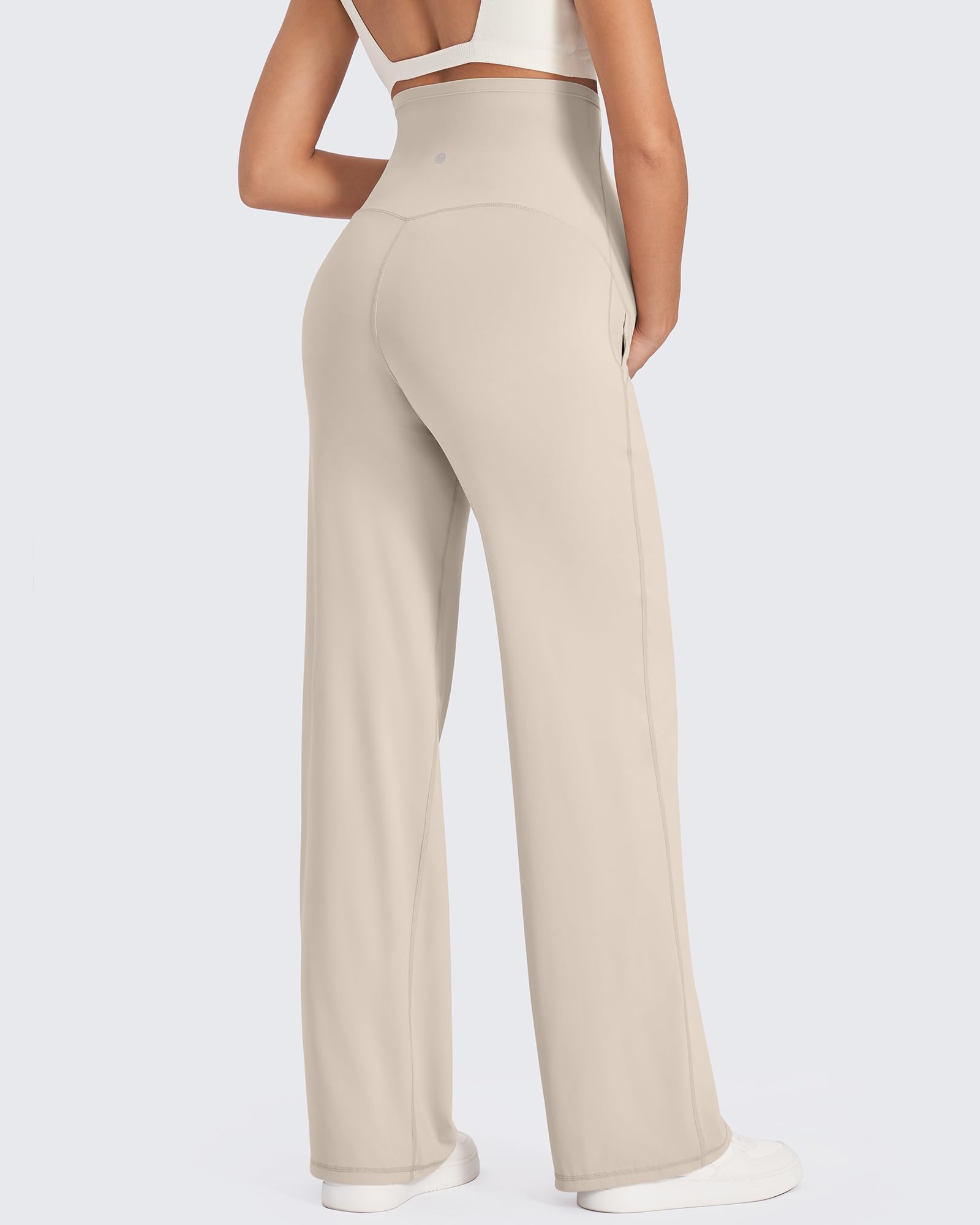 G4Free Maternity Dress Pants Over the Belly for Yoga,Light Khaki,XS,Tall
