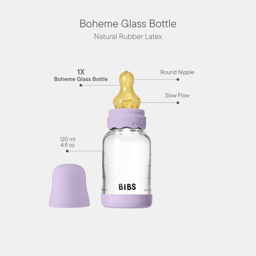 BIBS Boheme Glass Baby Bottle, 120 ml, 1-Pack, Violet Sky