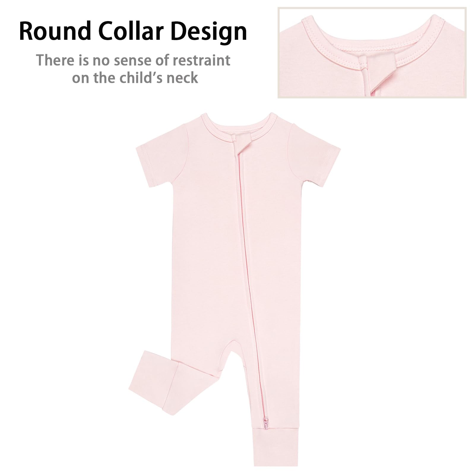 GUISBY Baby Cotton Footless Zipper Pajamas, Pale Pink+Light Purple, 0-3M