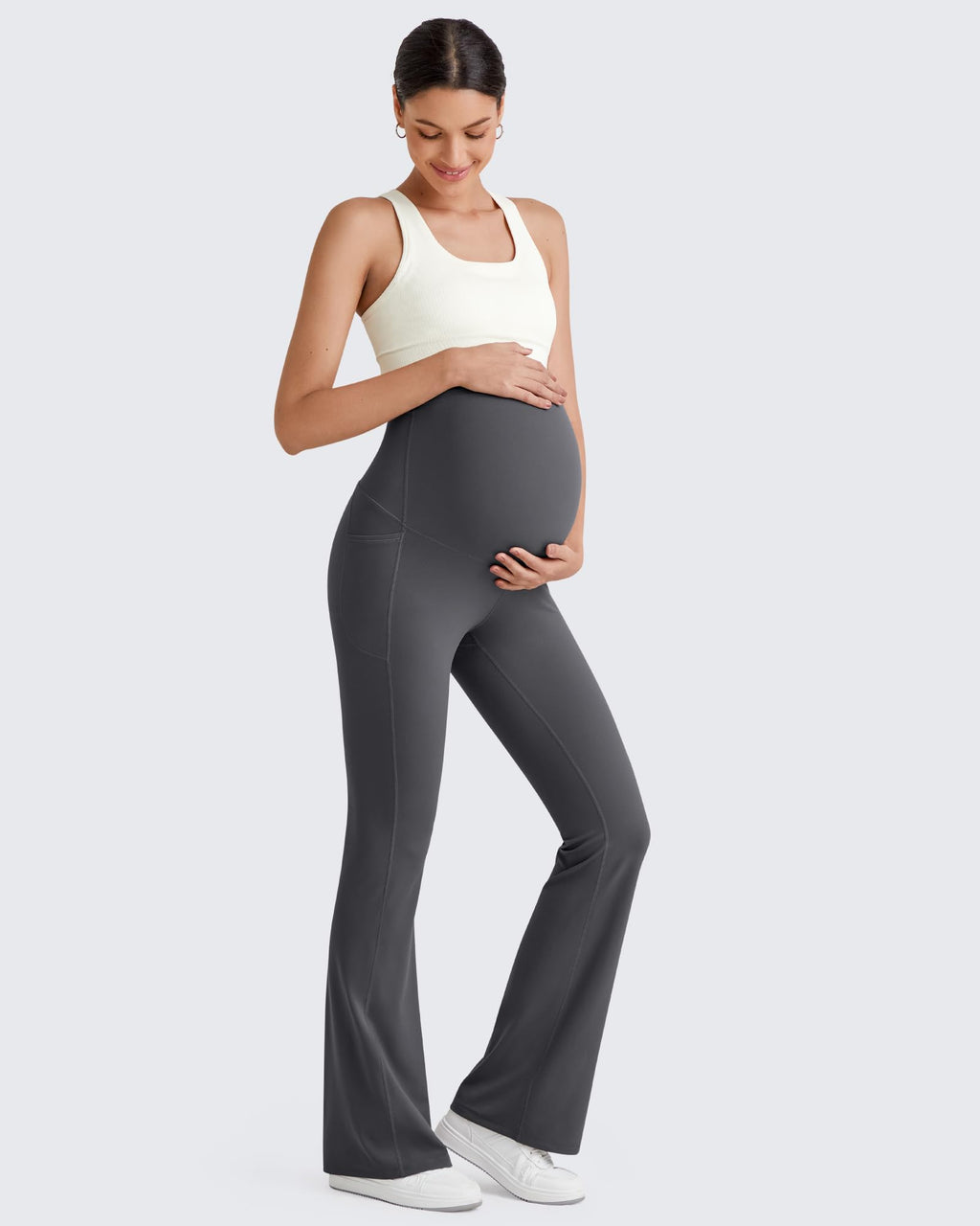 G4Free Maternity Leggings Yoga Pregnancy Flare Pants,Dark Gray,XXL,Regular