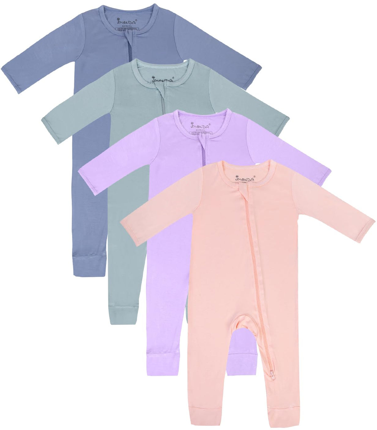 Jimonda Zip-up Baby Footless Pajamas 4Packs(Bl&Re&Eme&Str,0-3M)
