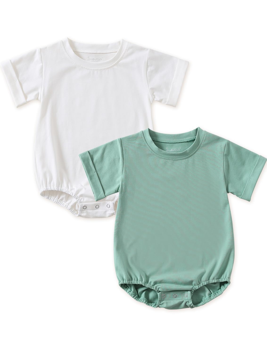Jimonda Baby Bubble Rompers Boy Girl Cotton Shirt Clothes（White green，3-6M）