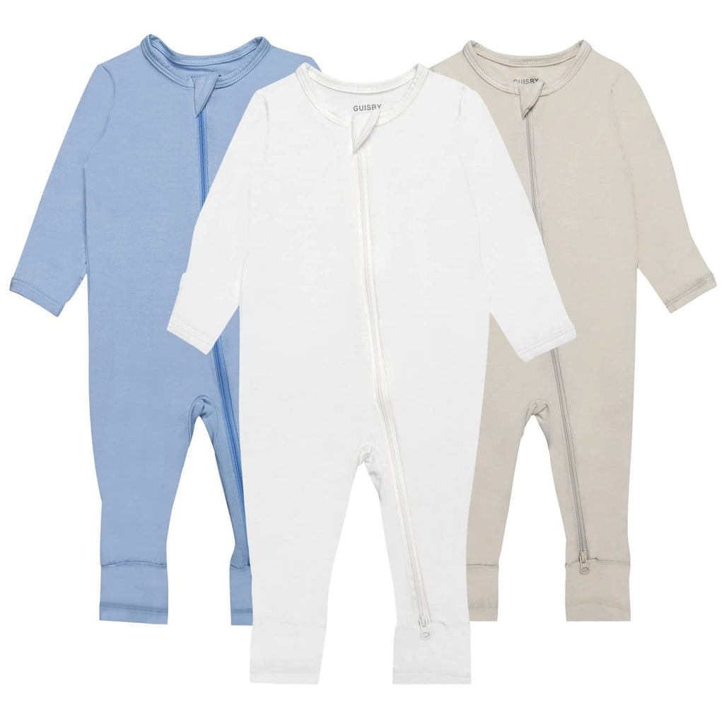 GUISBY Baby Rayon Zip Footless Rompers with Mittens, 3-Pack, 6-12M