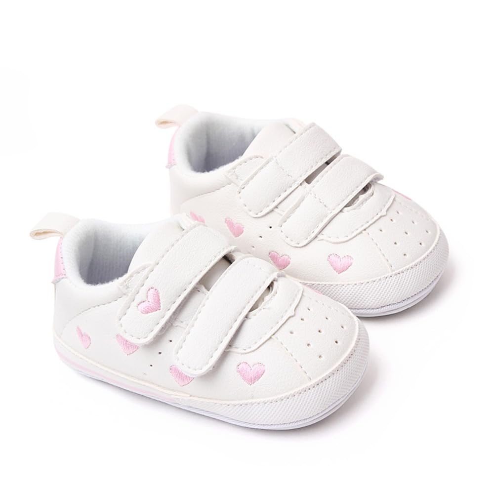 Clowora Baby Boys Girls Shoes Non-Slip Rubber Sole Sneakers Infant First Walking Toddler Crib Shoes Newborn Loafers Flats. (11/Pink,6-12 Months)