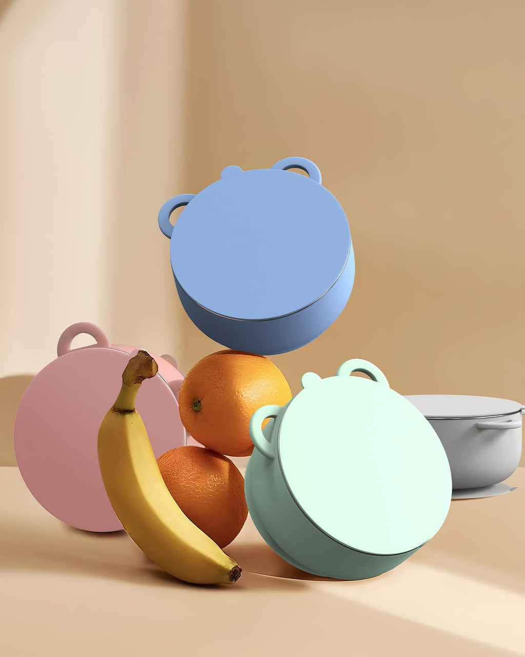 Bakpoco Baby Suction Bowls with Lids 4-Pack, 2-in-1 Stainless Steel 304 Toddler Bowl & Removable Silicone Suction Kids Bowl Plate Set Non Toxic Snack Dishes for Self-Feeding, Sunrise Meadow