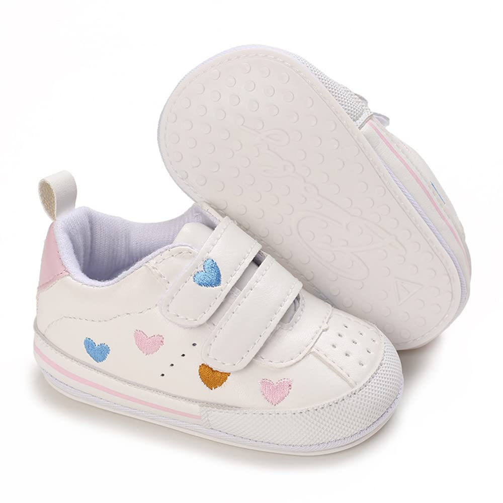 Clowora Baby Boys Girls Shoes Non-Slip Rubber Sole Sneakers Infant First Walking Toddler Crib Shoes Newborn Loafers Flats. (0611/White,0-6 Months)