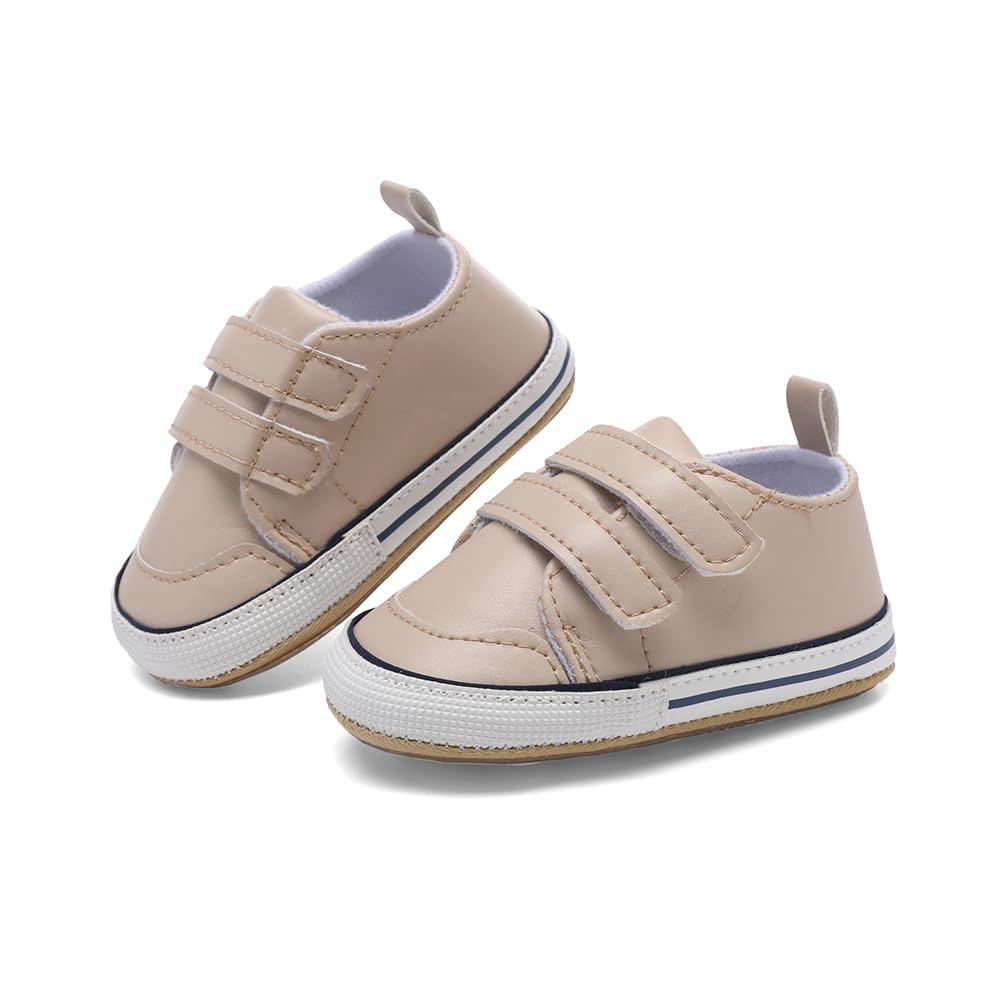 Clowora Baby Boys Girls Shoes Non-Slip Rubber Sole Sneakers Infant First Walking Toddler Crib Shoes Newborn Loafers Flats. (C062/Khaki,12-18 Months)