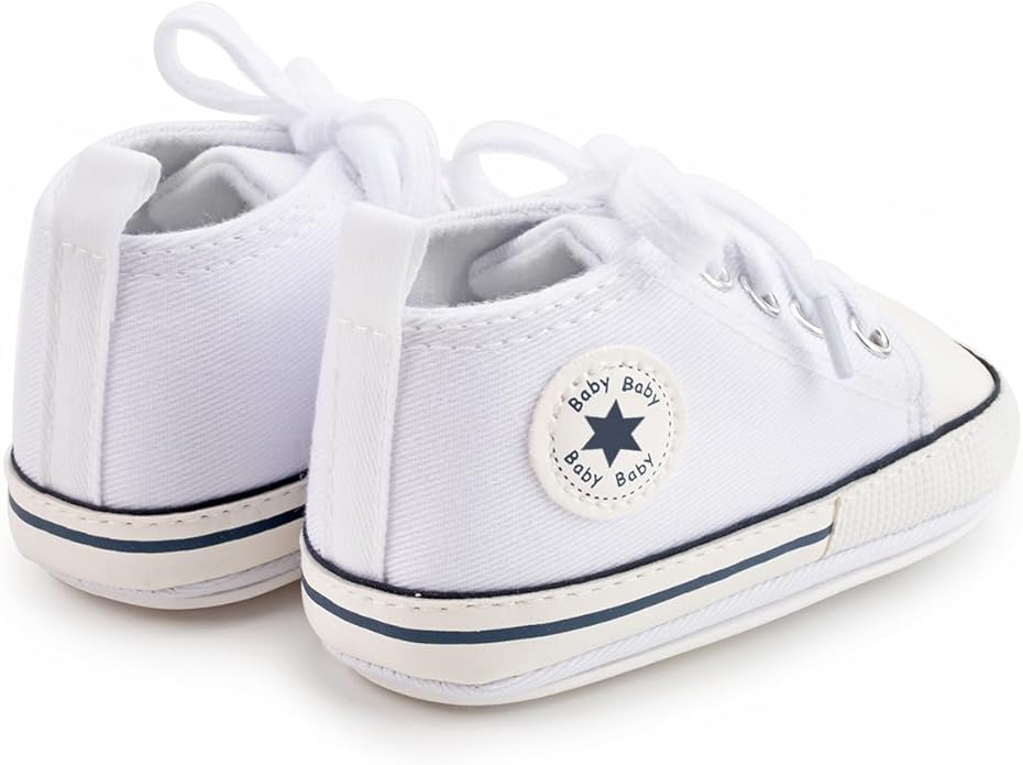 Meckior Baby Girls Boys Canvas Sneakers Soft Sole High-Top Ankle Infant First Walkers Crib Shoes