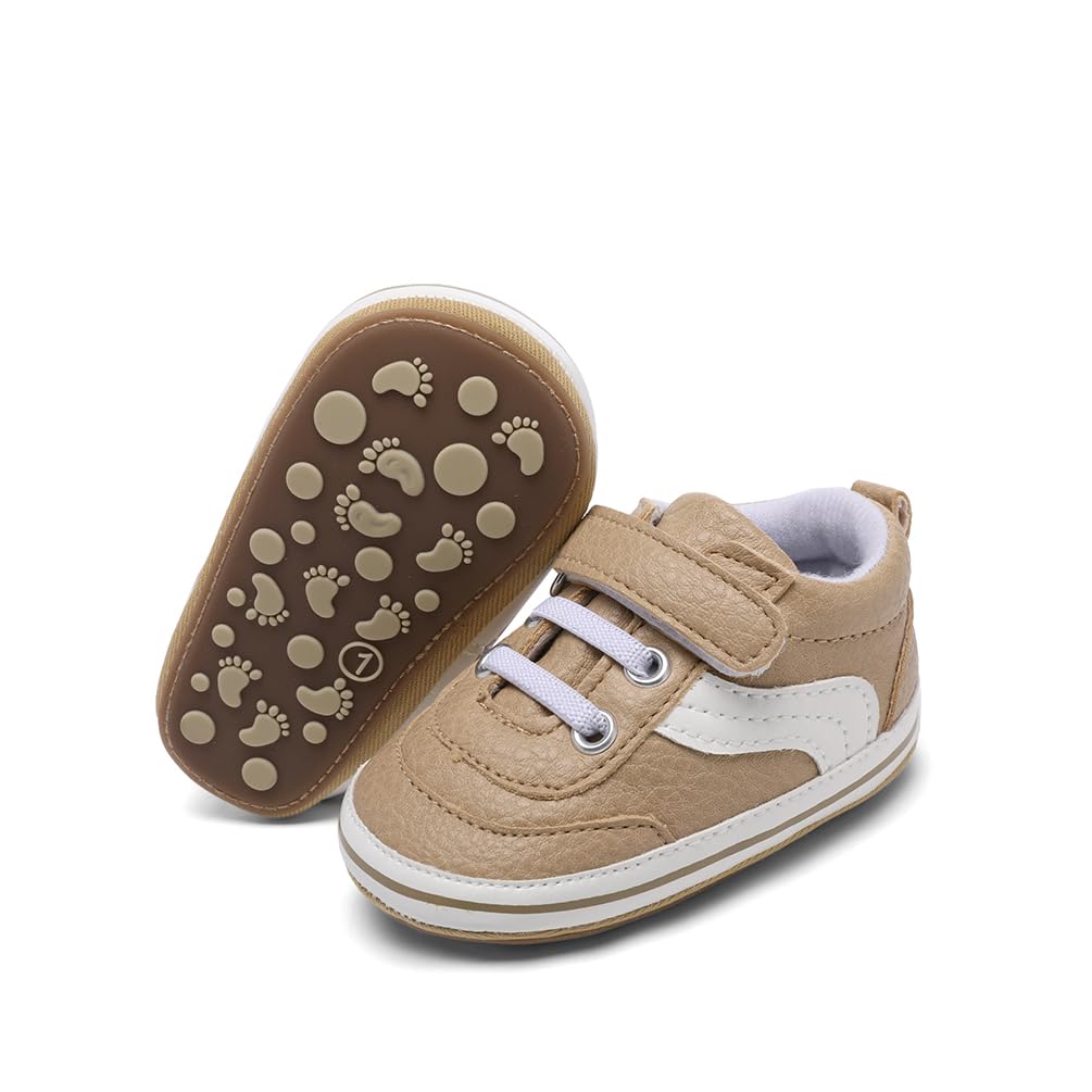 Clowora Baby Boys Girls Shoes Non-Slip Rubber Sole Sneakers Infant First Walking Toddler Crib Shoes Newborn Loafers Flats. (0611/White,0-6 Months)