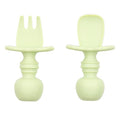 Bumkins Baby Utensils Set, Chewtensils Silicone Spoons for Dipping, Self-Feeding, Baby Led Weaning, Trainer Learning, First Stage Eating, Soft Practice Fork and Spoon, Babies 6 Months, Sage Green