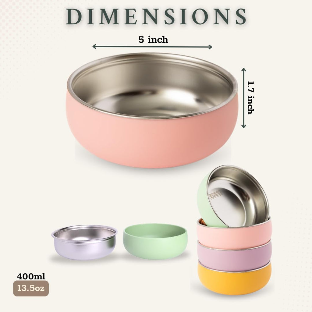 Monkey Proof™ Non-Toxic Stainless Steel Child Bowl 5” with Non-Slip Silicone Shell, (Set of 4 bowls) Unbreakable, Mess Free Feeding for Babies, Toddlers, Kids, BPA free (Arizona)