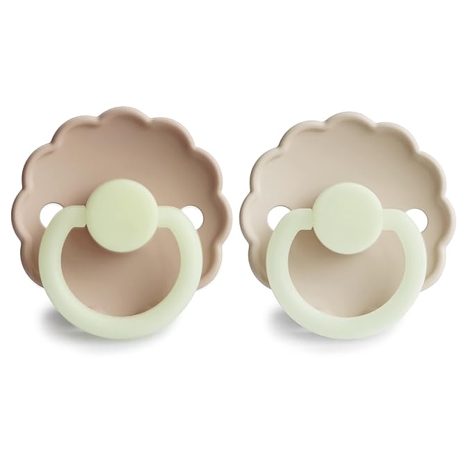 FRIGG Daisy Night SilkySoft Silicone Baby Pacifier | Made in Denmark | BPA-Free (Croissant/Cream, 6-18 Months)
