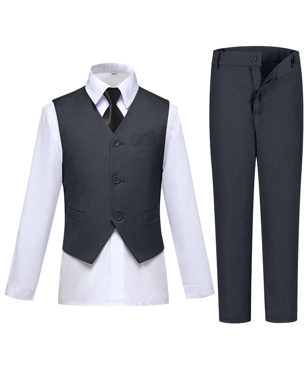 Boys Suits for Kids Toddler Slim Suit Vest and Pants Set Dark Gray Size 7
