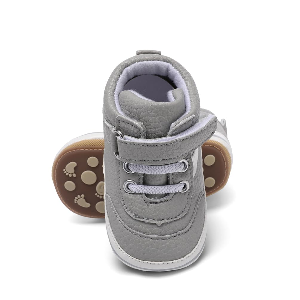 Clowora Baby Boys Girls Shoes Non-Slip Rubber Sole Sneakers Infant First Walking Toddler Crib Shoes Newborn Loafers Flats. (0612/Grey,6-12 Months)