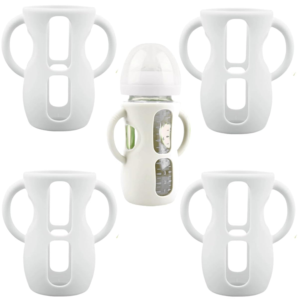 4-Pack Silicone Sleeves with Handles for Avent Glass Bottles, 8 OZ, White