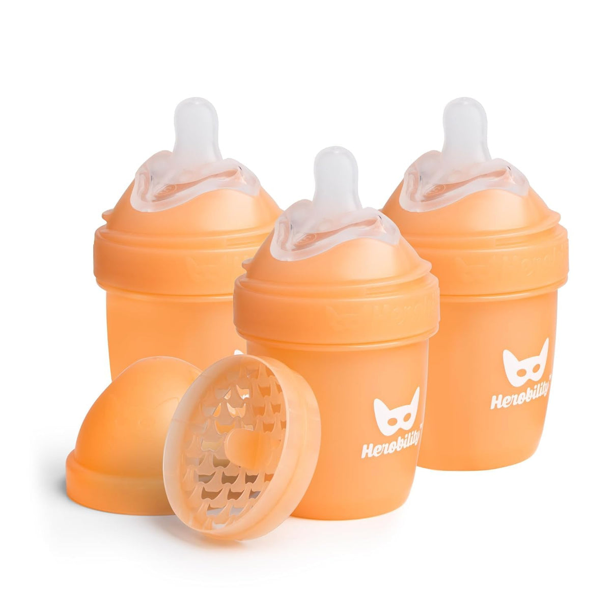 Herobility Anti-Colic Baby Bottles 8.5 fl oz/240ml - Pack of 4 Plastic Baby Bottles, Slow Flow Plastic Bottles, Breast-Shaped Teat for Breastfed Babies, – Multicolor - White, Gray, Iron Blue, Blue