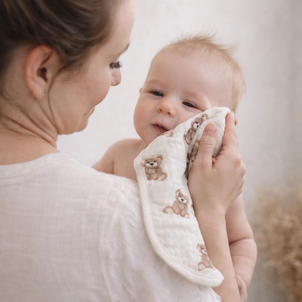 Ali+Oli Muslin Burp Cloths for Baby, 2 Pack, Soft Absorbent Burp Rags (Teddy-Taupe)