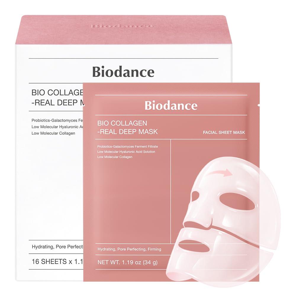 BIODANCE Bio-Collagen Real Deep Mask, Hydrating Overnight Hydrogel Face Mask, Pore Minimizing, Plumping, Elasticity Improvement, Korean Skin Care, Self Care Gifts for Women | 1.19oz(34g) x 16ea