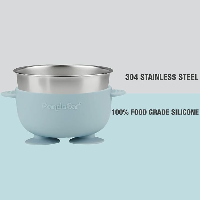 PandaEar 3 Pack Baby Stainless Steel Bowls with Suction, Non-Slip Child Food Bowl with Silicone Sleeve for Kids Toddlers Infants, Extra Strong Base, BPA free