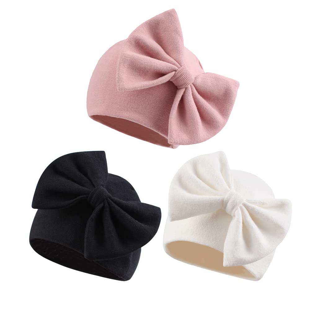 Bamery Newborn Baby Girl Hat Cotton Baby Bow Beanie Preemie Hats Spring Infant Hats for Girls 0-12 Months (US, Age, Preemie, 4PACK-B)