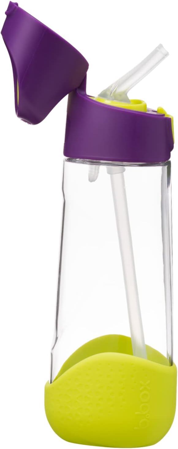 b.box Kids Water Bottle – 20oz Tritan Toddler Drink Bottle with Straw for School, Daycare, Travel w/Easy-Grip Triangular Design, Leak Proof Lid & Handle, BPA Free, Dishwasher Safe (Passion Splash)