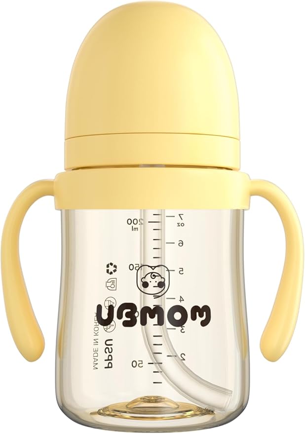 UBMOM No-spill, Backflow prevention Sippy Cup with Straw, PPSU Learner Cup with Handle for Baby and Toddlers, BPA free, 6.76oz (Banana)