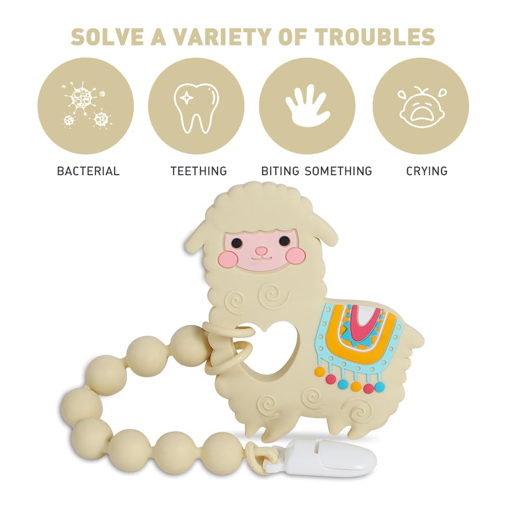 Baby Food Grade Silicone Yellow Llama Teething Toys with Pacifier Clip