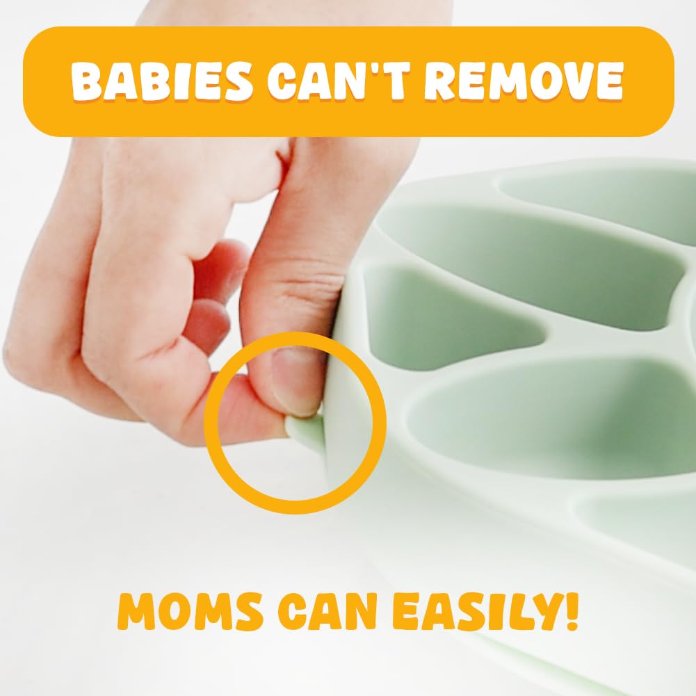 SILUNITY Baby Plates with Suction - Self-Feeding Tools for Baby - Made in Korea - Suction Plates Feeding Essentials - Ideal Baby Food Plates - Perfect Design for Toddlers (Bear Claw) (Gray)