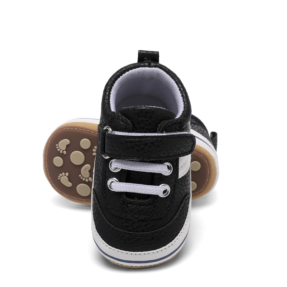Clowora Baby Boys Girls Shoes Non-Slip Rubber Sole Sneakers Infant First Walking Toddler Crib Shoes Newborn Loafers Flats. (0611/Black,0-6 Months)