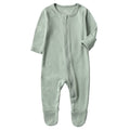 O2 BABY Baby Boys Girls Organic Cotton Zip Front Sleeper Pajamas, Footed Sleep 'n Play（12-18 Months, Sage）