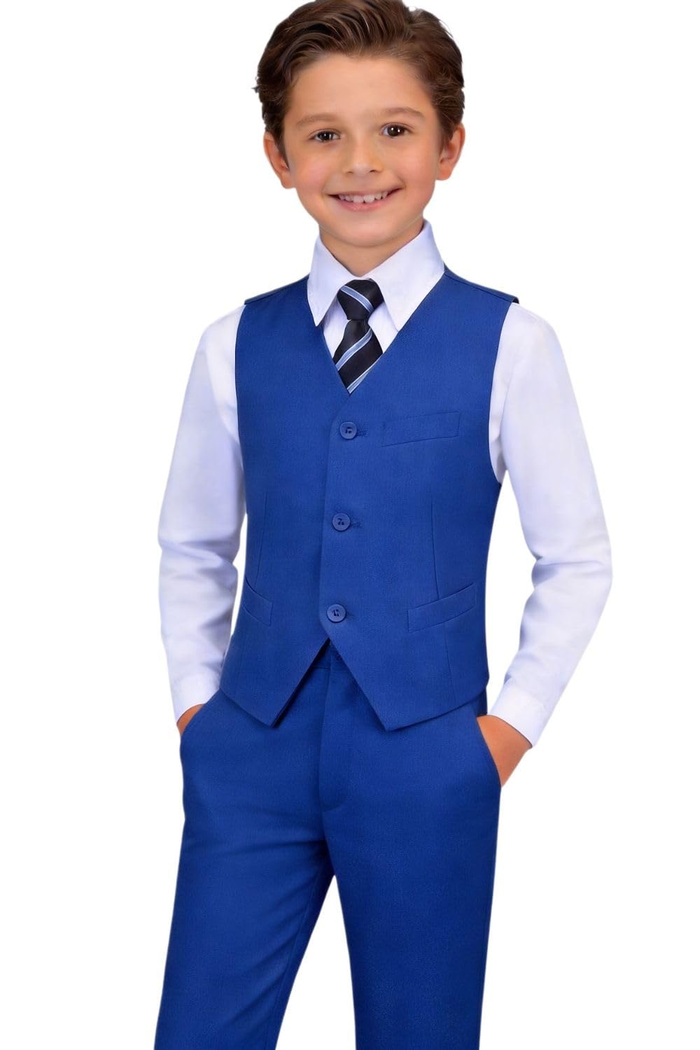 Boys Suits Slim Fit Kids Suit for Wedding Vest Pants Set Royal Blue Size 16