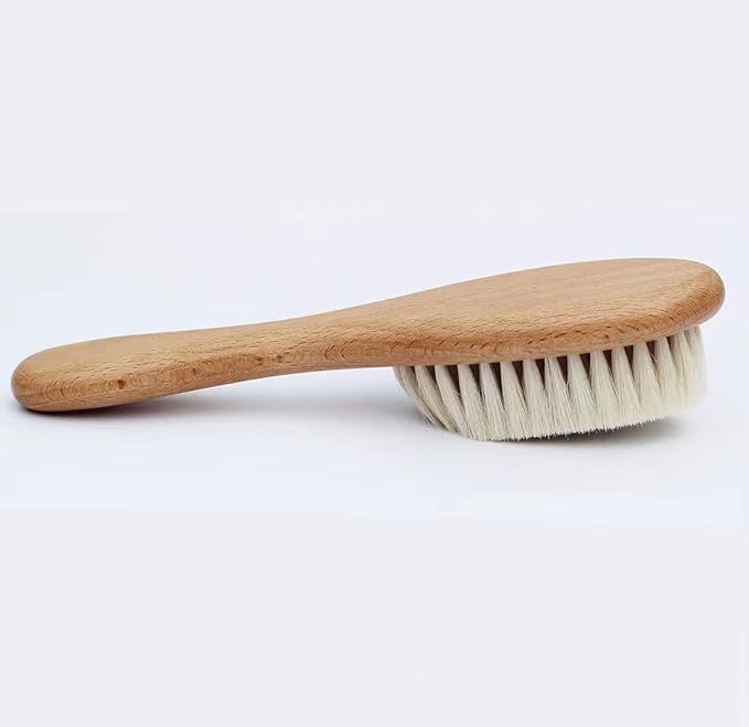Wooden Handle And Super Soft Goat Hair, Soft Baby Brush For Newborns And Toddlers