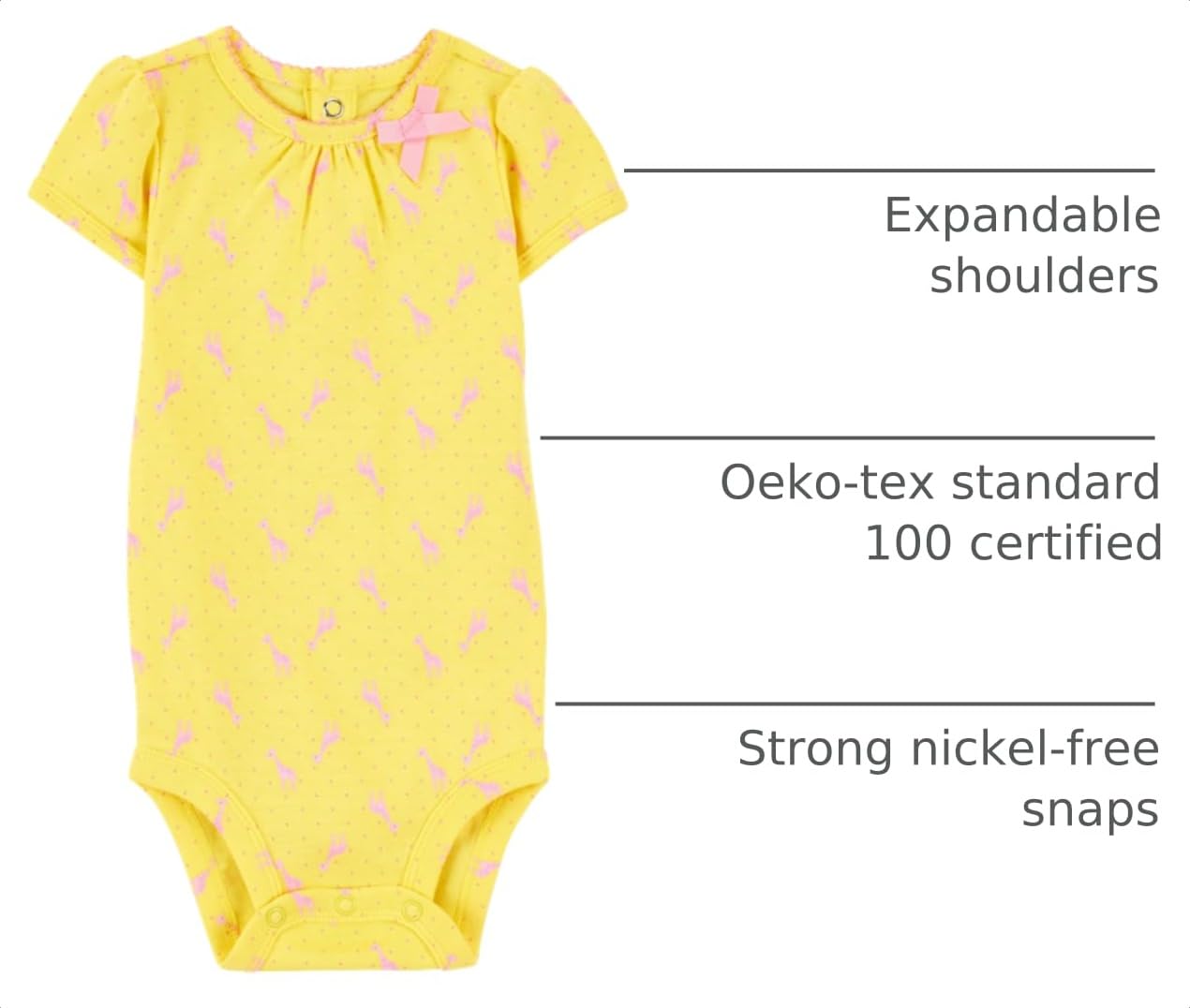 Simple Joys by Carter's Baby Girls' Short-sleeve Bodysuit, Pack of 6, Pink/Yellow, 18 Months