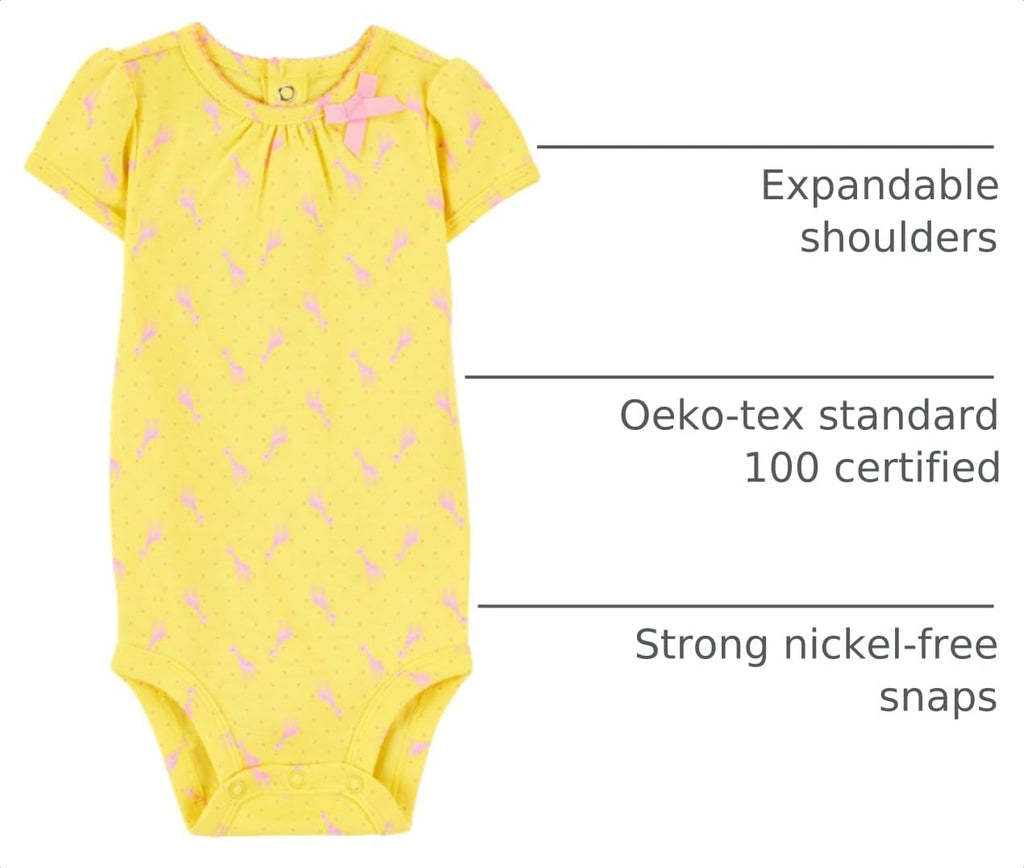 Simple Joys by Carter's Baby Girls' Short-sleeve Bodysuit, Pack of 6, Pink/Yellow, 18 Months