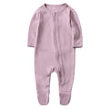 O2 BABY Baby Boys Girls Organic Cotton Zip Front Sleeper Pajamas, Footed Sleep 'n Play（3-6 Months, Mauve）