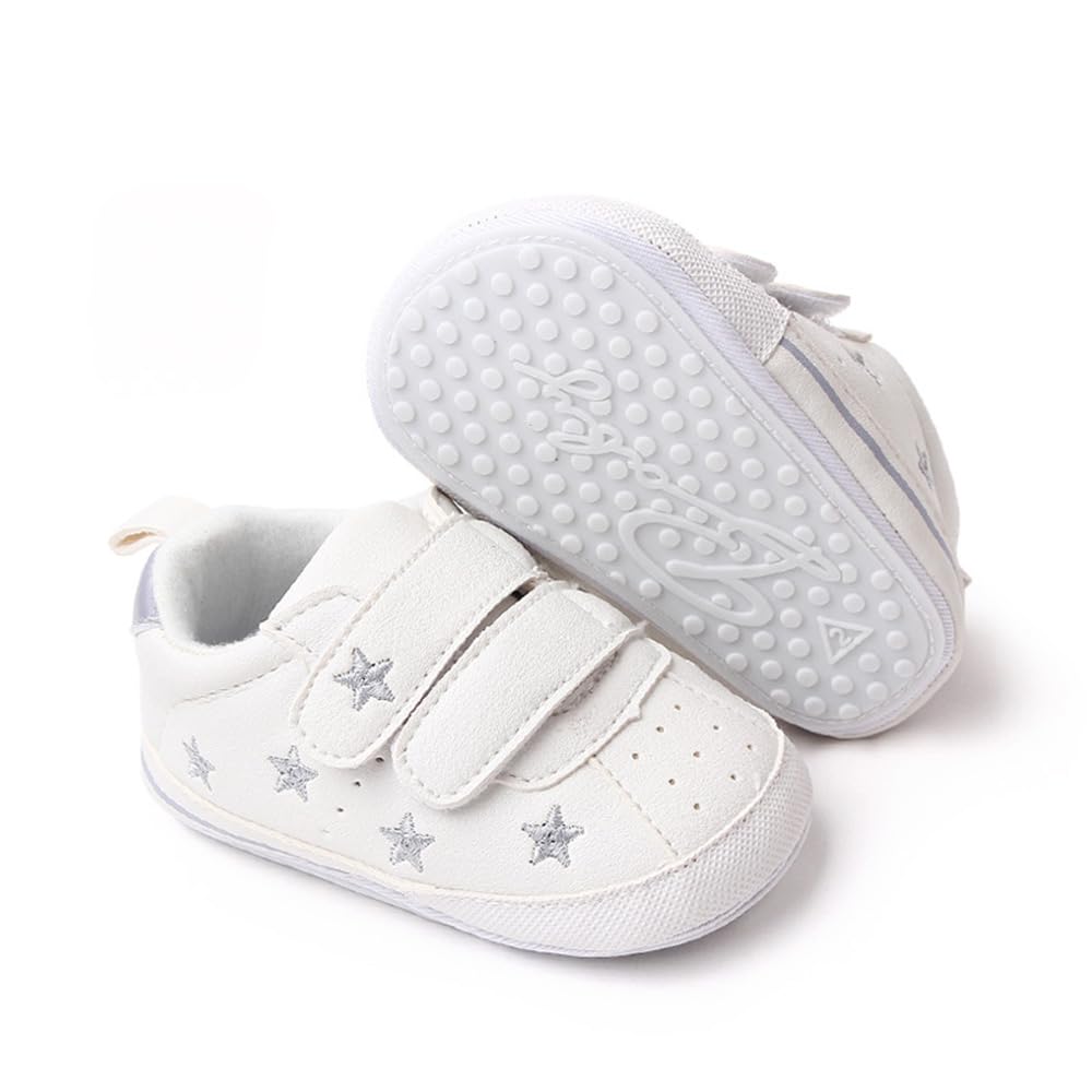 Clowora Baby Boys Girls Shoes Non-Slip Rubber Sole Sneakers Infant First Walking Toddler Crib Shoes Newborn Loafers Flats. (0611/White,0-6 Months)