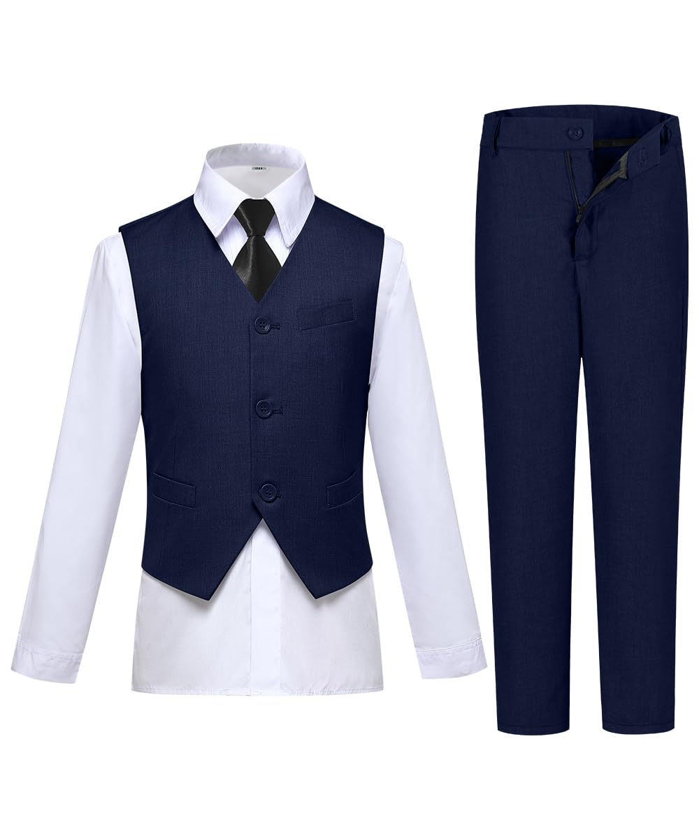 Boys Suit Toddler Boy Formal Slim Fit Suits 4 Piece Set Navy Blue Size 7