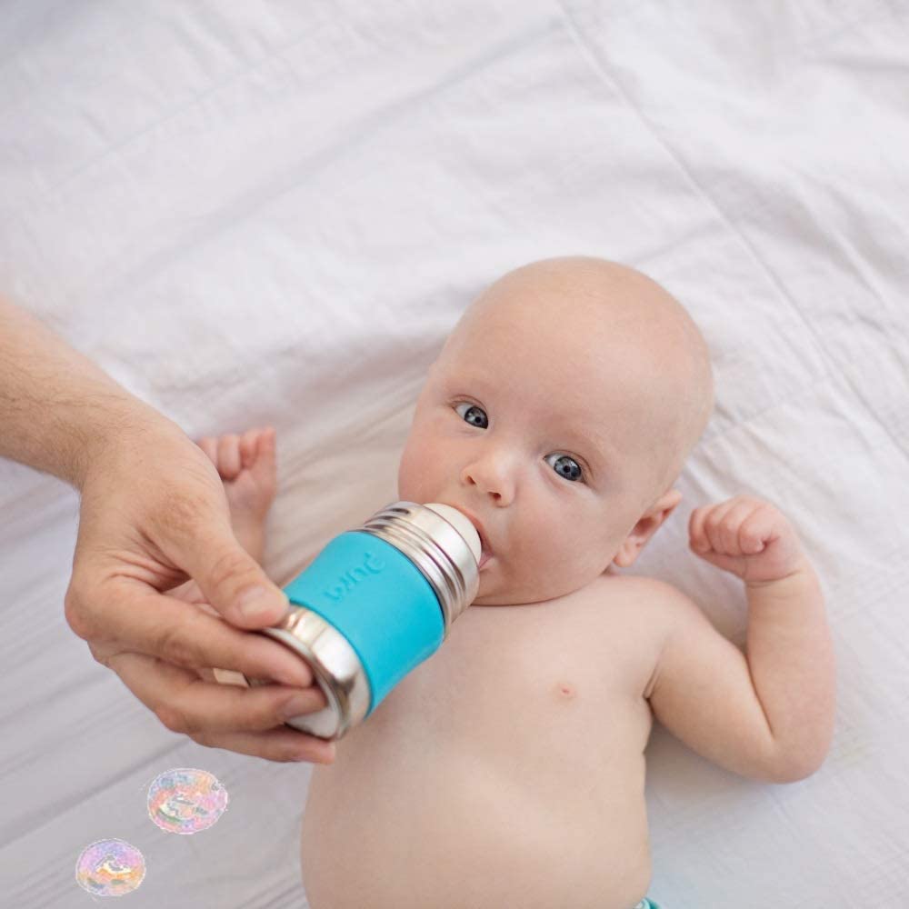 Pura Kid Stainless Steel Baby Bottle 5 oz - Anti-Colic, Vented Nipple, Plastic-Free, Rose