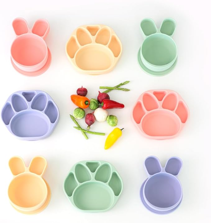 Baby Plates with Suction - Self-Feeding Tools for Baby - Made in Korea - Suction Plates Feeding Essentials - Ideal Baby Food Plates - Perfect Design for Toddlers (Gray, Rabbit)