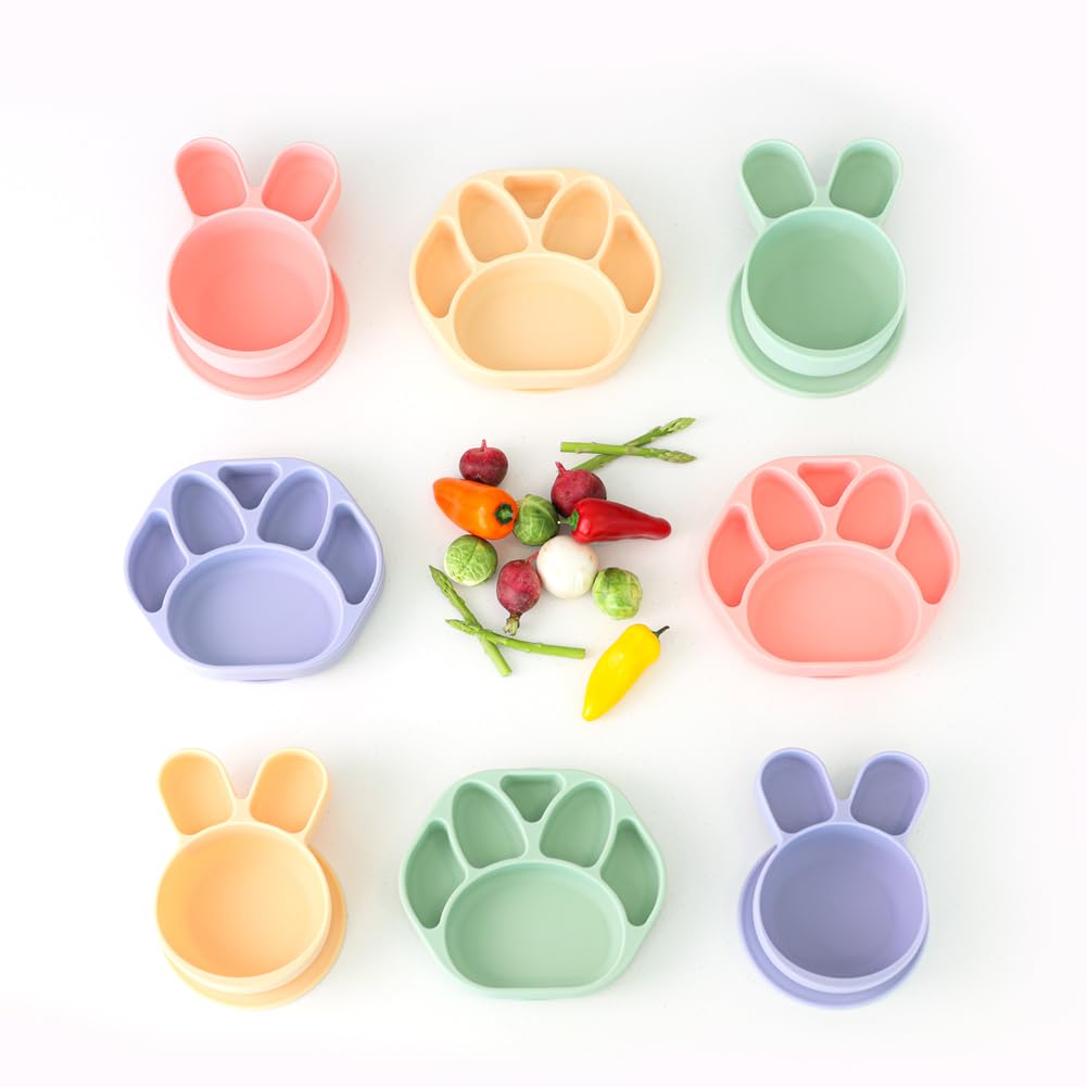 SILUNITY Baby Plates with Suction - Self-Feeding Tools for Baby - Made in Korea - Suction Plates Feeding Essentials - Ideal Baby Food Plates - Perfect Design for Toddlers (Bear Claw) (Gray)