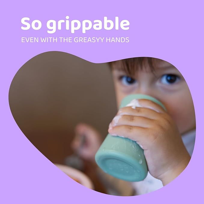 APLAINR Grip Cup, Silicone Open Training Cup for Baby and Toddler, 3 fl oz, Easy Grip, Non-Slip, Heavy Base, Microwave & Dishwasher Safe, No BPA, Pack of 2, Matcha Green