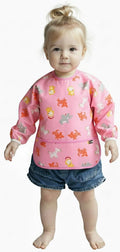 Plie Long Sleeve Waterproof Bib for Toddlers – Soft Feeding Smock for Baby Mealtime, Self-Feeding, Painting & Messy Play, BPA-Free, Easy Clean (6–24 Months) - Pink/Animals