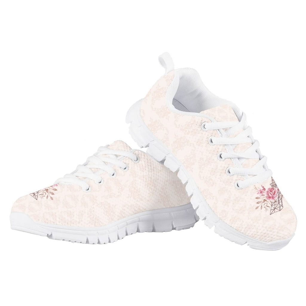 MARSVOVO Girl Running Shoes Lightweight Breathable Athletic No Lace Pre Walking Shoes for Boy Girl Classic Comfortable Resistant Play Sport Kids Sneakers Pink Eiffel Tower Heart Design Size 11.5 US