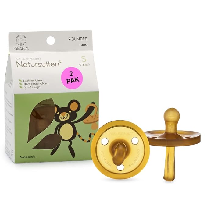 Natursutten Pacifiers 0-6 Months - 2-Pack Original Shield Round Nipple Natural Rubber Safe & Soft BPA-Free Pacifier for Breastfeeding Babies - Newborn Pacifiers Made in Italy