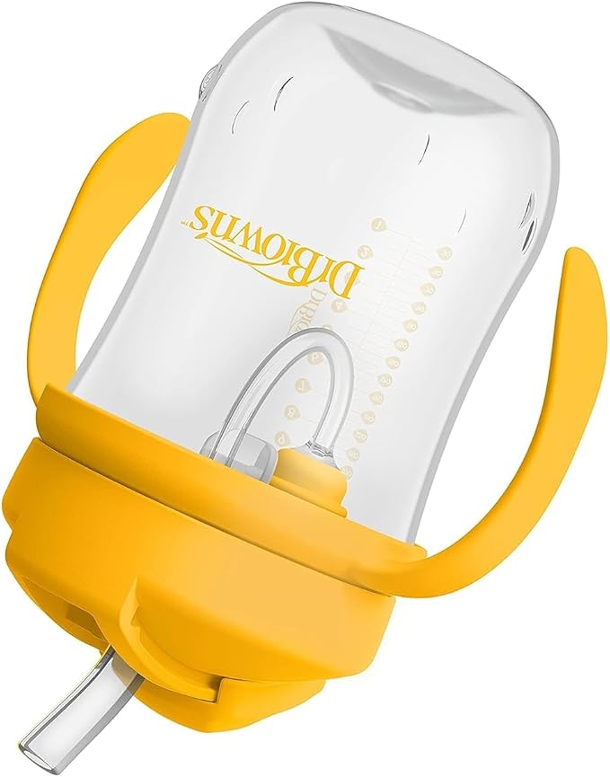 Dr. Brown's Milestones Baby's First Straw Cup, Training Cup with Weighted Straw, 9oz/270mL, Vintage Yellow, BPA Free, 6m+