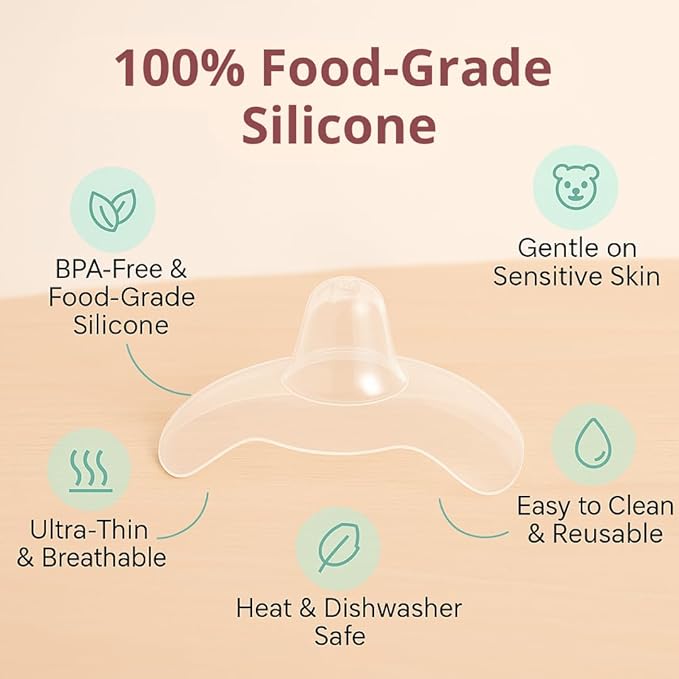 Snugell Wing-Shaped Nipple Shields Large| Ultra-Thin Silicone Shields for Nursing | 2-Pack with Protective Case | Designed for Use with Flat or Inverted Nipples