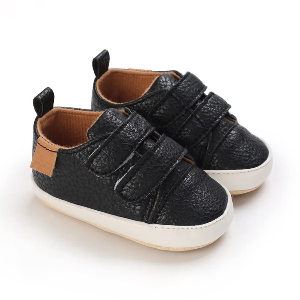 Clowora Baby Boys Girls Shoes Non-Slip Rubber Sole Sneakers Infant First Walking Toddler Crib Shoes Newborn Loafers Flats. (06/Black,0-6 Months)