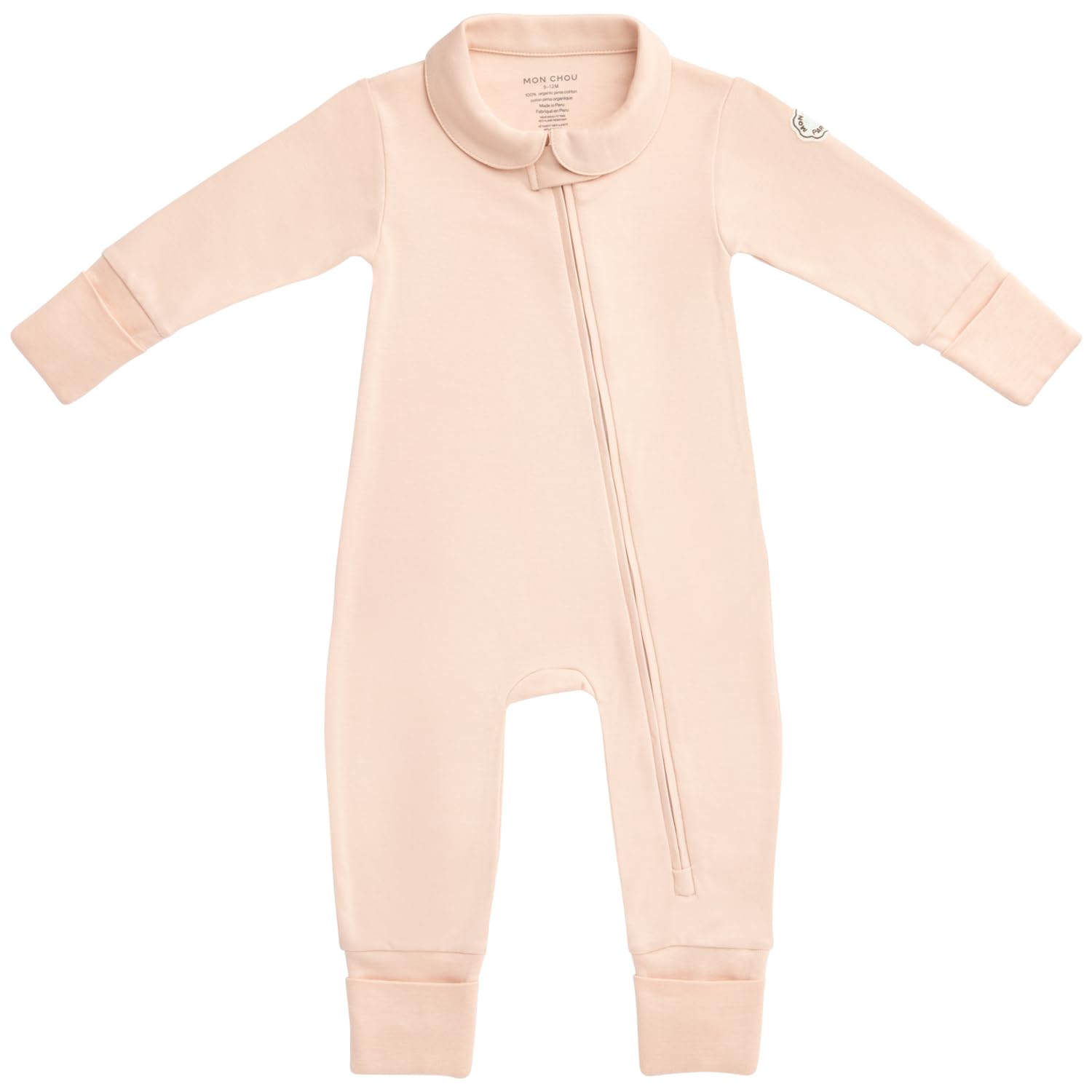 MON CHOU 100% Organic Pima Cotton Baby Pajamas – Snug Fit Long Sleeve Fold-Over Mittens & Convertible Footie with 2-Way Zipper for Boys & Girls, Sizes 0–18M (Bloom, 9-12 Months)